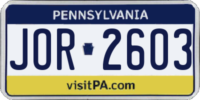 PA license plate JOR2603