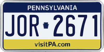 PA license plate JOR2671