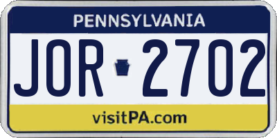 PA license plate JOR2702