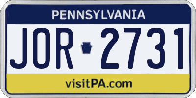 PA license plate JOR2731