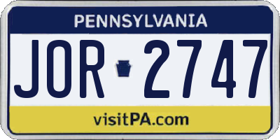 PA license plate JOR2747