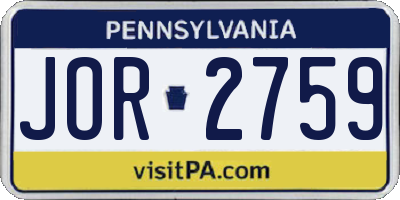 PA license plate JOR2759