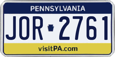 PA license plate JOR2761