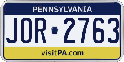 PA license plate JOR2763