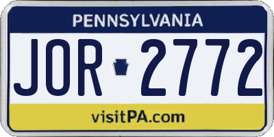 PA license plate JOR2772