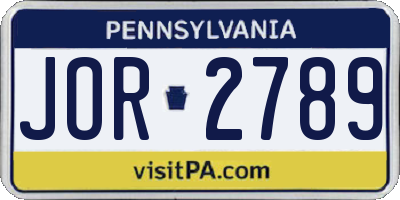 PA license plate JOR2789