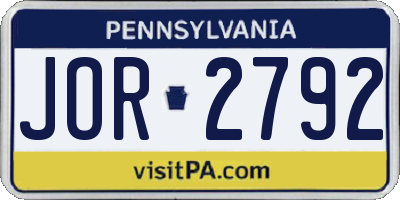 PA license plate JOR2792