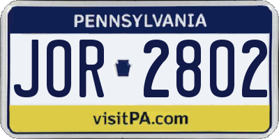 PA license plate JOR2802