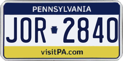 PA license plate JOR2840