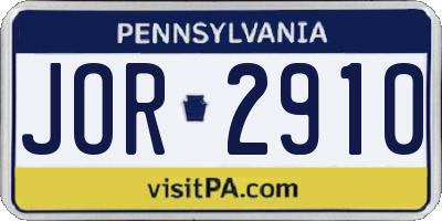 PA license plate JOR2910