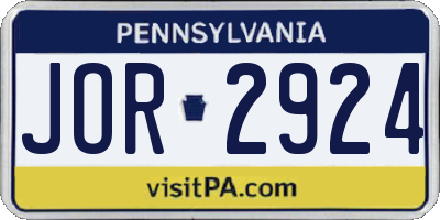 PA license plate JOR2924