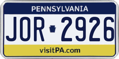 PA license plate JOR2926