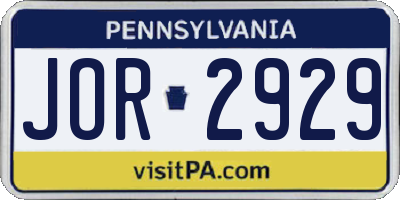 PA license plate JOR2929