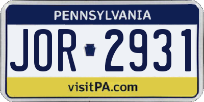 PA license plate JOR2931