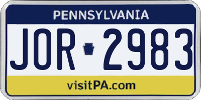 PA license plate JOR2983