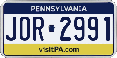 PA license plate JOR2991