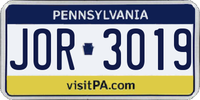 PA license plate JOR3019