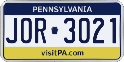 PA license plate JOR3021