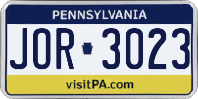 PA license plate JOR3023