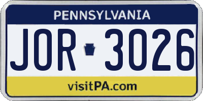 PA license plate JOR3026