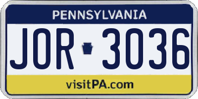PA license plate JOR3036