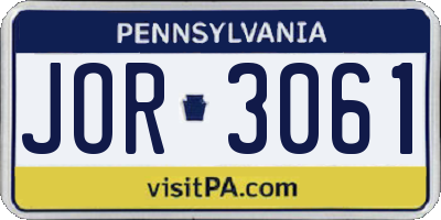 PA license plate JOR3061