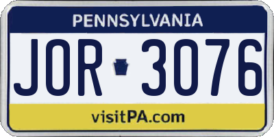 PA license plate JOR3076
