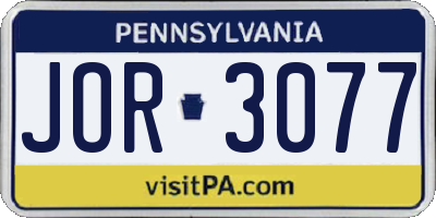 PA license plate JOR3077