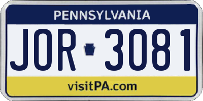 PA license plate JOR3081