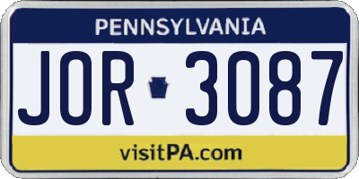PA license plate JOR3087