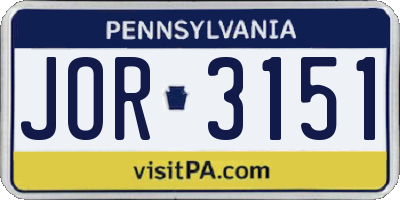 PA license plate JOR3151
