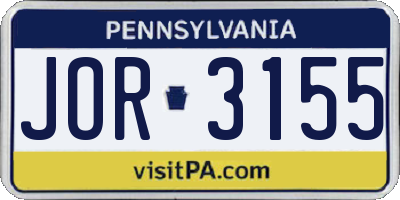 PA license plate JOR3155