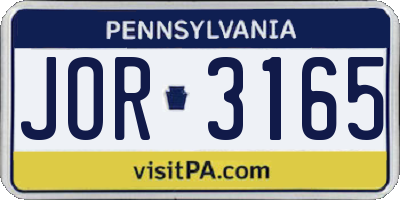 PA license plate JOR3165