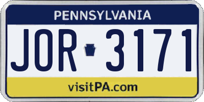PA license plate JOR3171