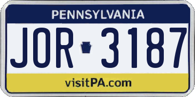 PA license plate JOR3187