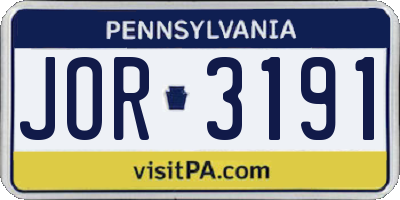 PA license plate JOR3191