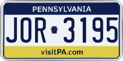 PA license plate JOR3195