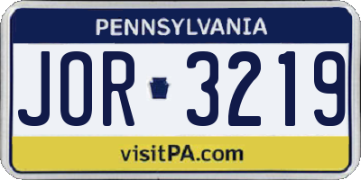 PA license plate JOR3219