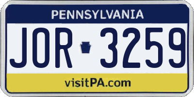 PA license plate JOR3259