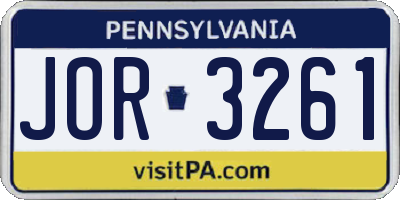 PA license plate JOR3261
