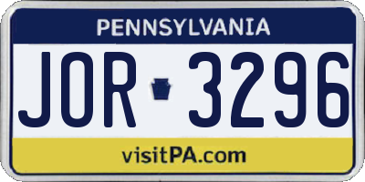 PA license plate JOR3296