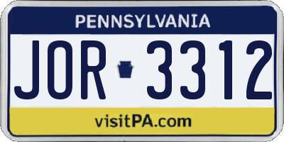 PA license plate JOR3312