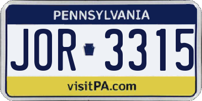 PA license plate JOR3315