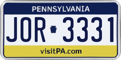 PA license plate JOR3331