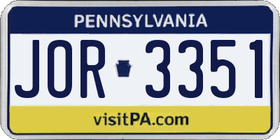 PA license plate JOR3351