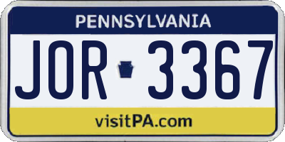 PA license plate JOR3367
