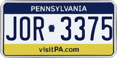PA license plate JOR3375