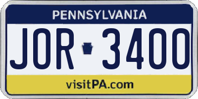 PA license plate JOR3400