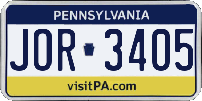 PA license plate JOR3405