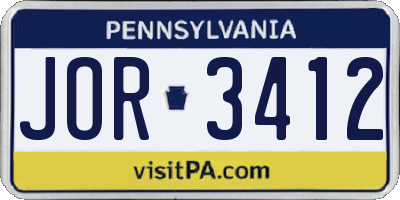 PA license plate JOR3412